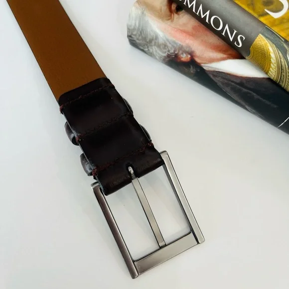 JOSEPH ABBOUD Belt Genuine Leather Gunmetal Buckle Handcrafted In Italy - Picture 8 of 15